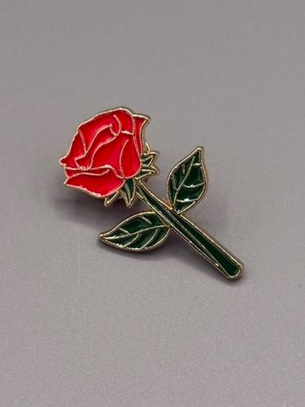 Red Rose Enamel Pin - Green Stem